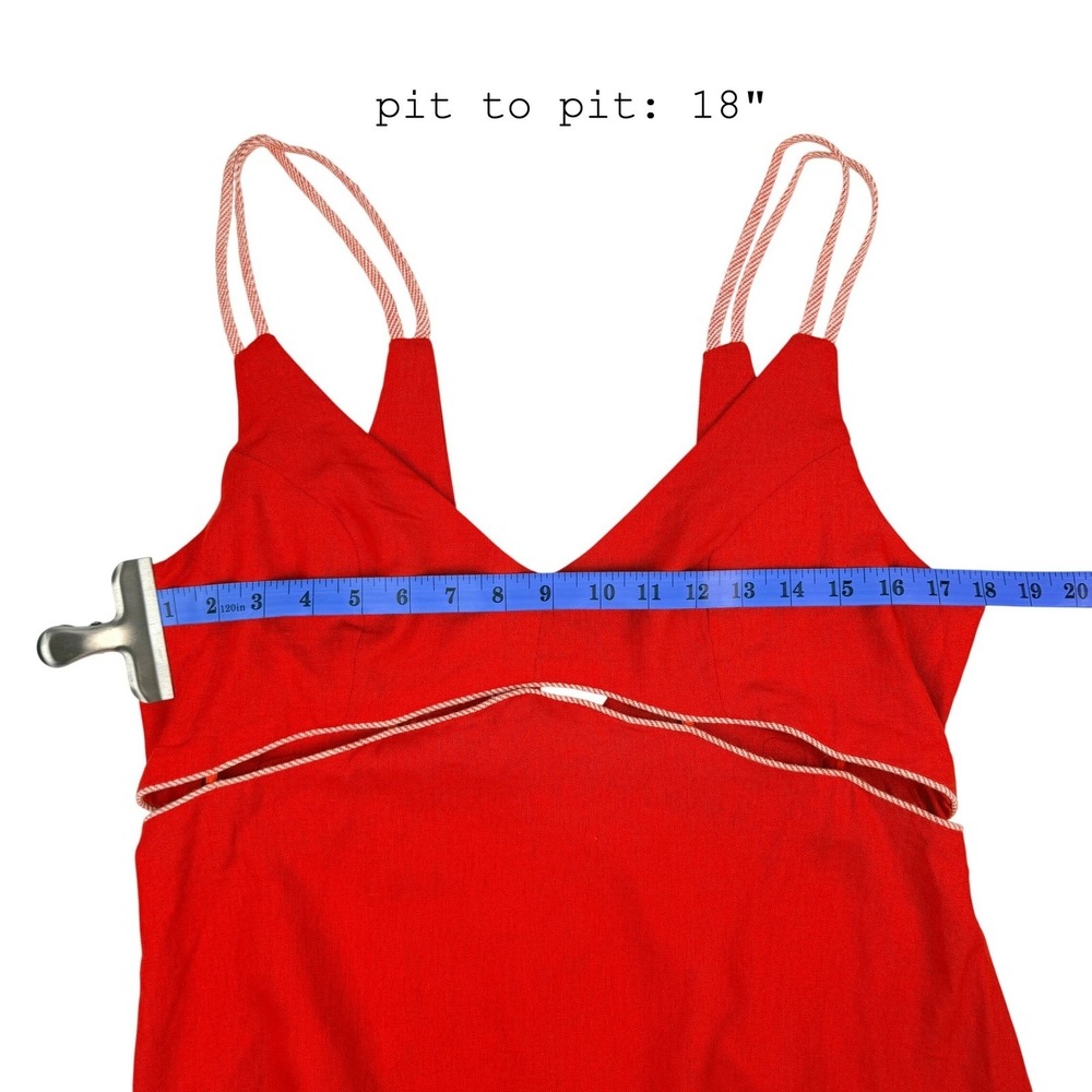 BlueSteel Red Linen Blend Mini Dress V-Neck‎ Cut-Out Strappy Summer Size G - Picture 3 of 8
